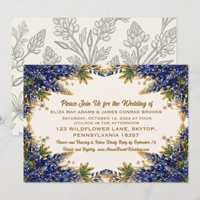 Texas Bluebonnet Wedding Invitation (Front/Back)