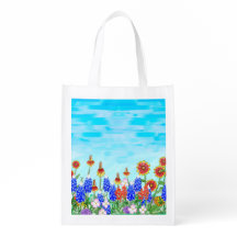 Texas bluebonnet wildflowers reusable grocery tote