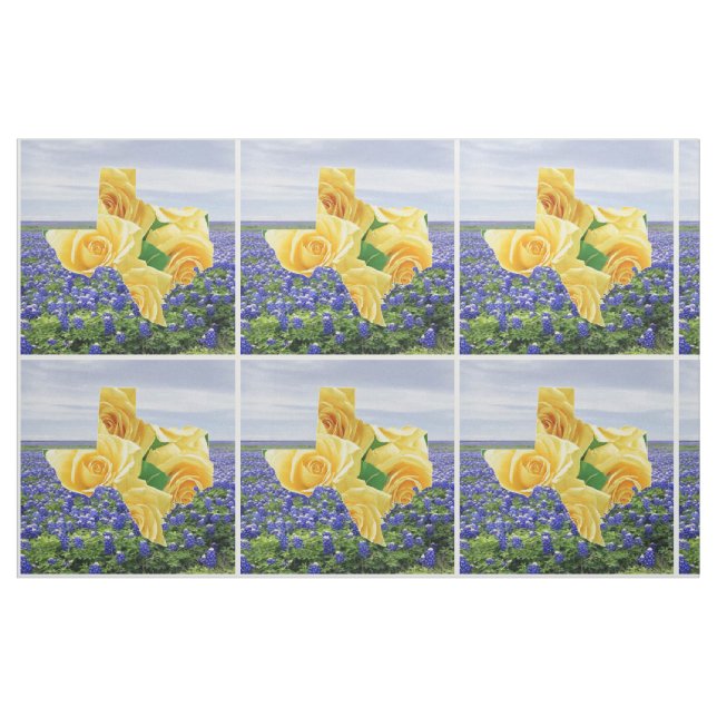 Texas Bluebonnets And Yellow Rose Fabric (Fat Quarter)
