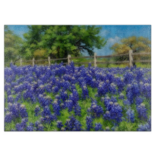 Texas Bluebonnets Blue Flowers Art Glass Cutting Board