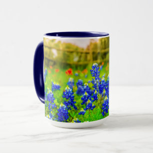Texas Bluebonnets Country Fence Modern Landscape Mug