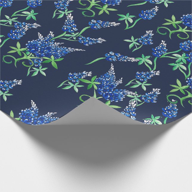 Texas Bluebonnets Floral Blue Wrapping Paper (Corner)