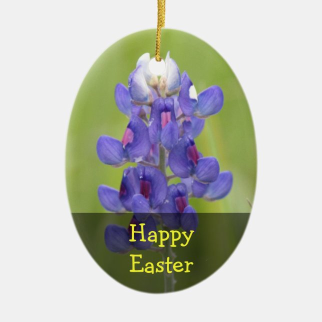Texas Bluebonnets Happy Easter Egg Ornament (Front)