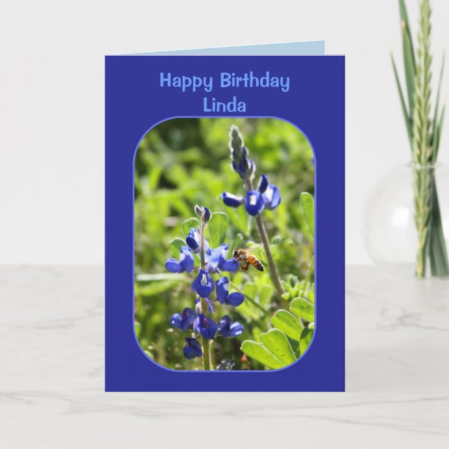 Texas Bluebonnets Linda Happy Birthday Blank Card (Front)