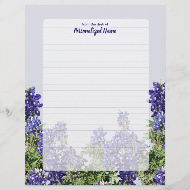 Texas Bluebonnets Lined Custom Letterhead (Front)
