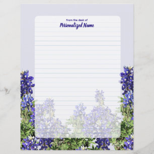 Texas Bluebonnets Lined Paper Sheet