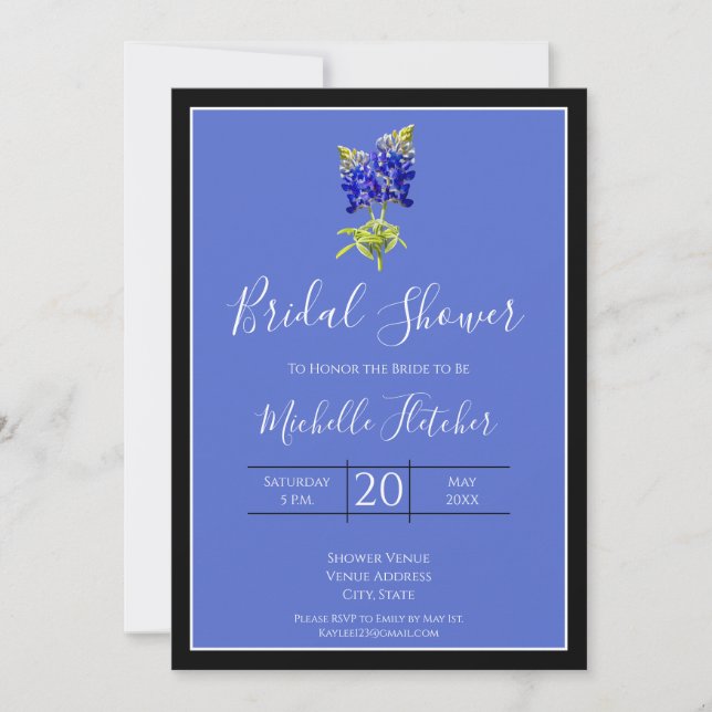 Texas Bluebonnets on Blue, Spring Wedding, Bridal Invitation (Front)