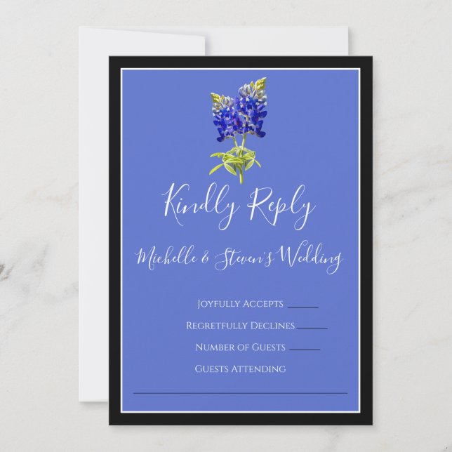 Texas Bluebonnets on Blue, Spring Wedding RSVP Invitation (Front)