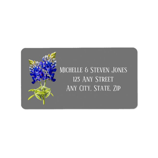 Texas Bluebonnets on Dark Gray, Spring Wedding Label (Front)