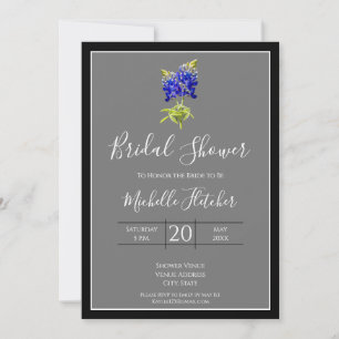 Texas Bluebonnets on Dark Grey, Spring, Bridal Invitation