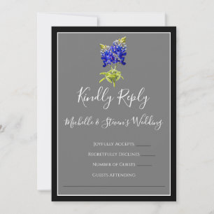Texas Bluebonnets on Dark Grey, Spring RSVP Invitation