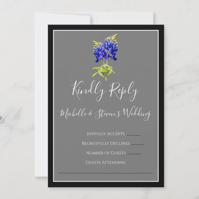 Texas Bluebonnets on Dark Grey, Spring RSVP Invitation (Front)