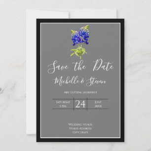 Texas Bluebonnets on Dark Grey, Spring, Save Date Invitation