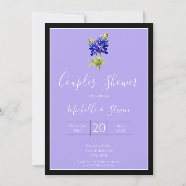 Texas Bluebonnets on Lavender, Spring, Couples Invitation (Front)