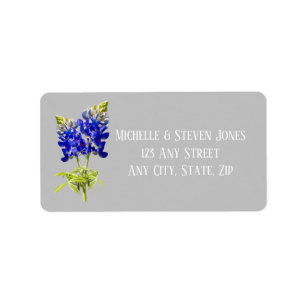 Texas Bluebonnets on Light Gray, Spring Wedding Label