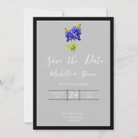 Texas Bluebonnets on Light Grey, Spring, Save Date