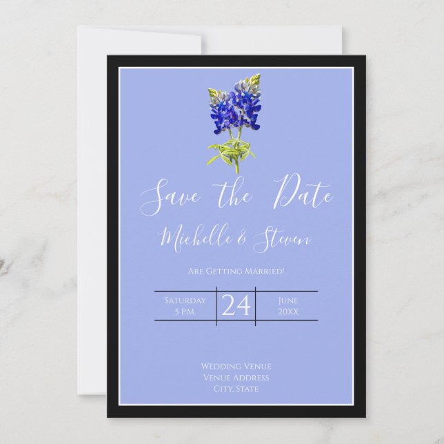 Texas Bluebonnets on Slate Blue Spring, Save Date Invitation (Front)