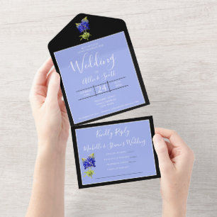 Texas Bluebonnets on Slate Blue, Spring Wedding All In One Invitation