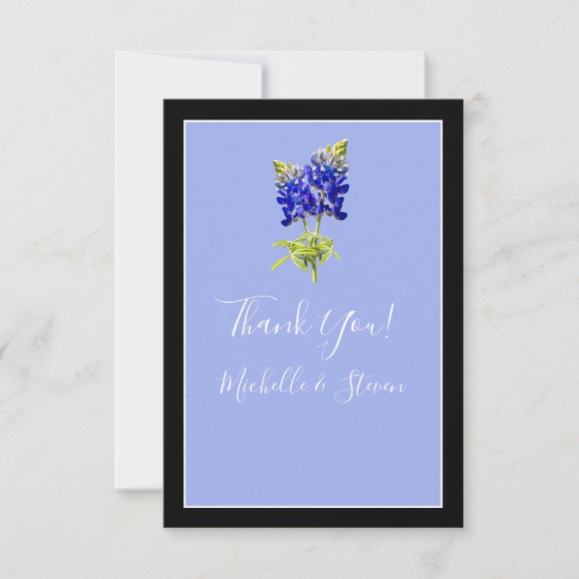 Texas Bluebonnets on Slate Blue, Spring Wedding Thank You Card (Front)