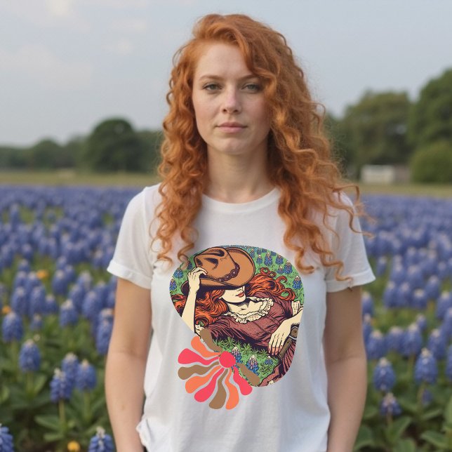 Texas Bluebonnets Vintage Redhead Cowgirl Shirt (Texas Bluebonnets Vintage Redhead Cowgirl Shirt)