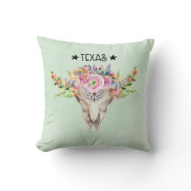 Texas Boho Cow Skull With Flowers Chic Trendy