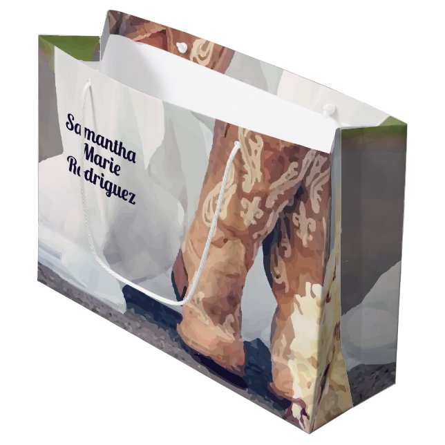 Texas Bride in Boots Bridal Shower Large Gift Bag (Front Angled)