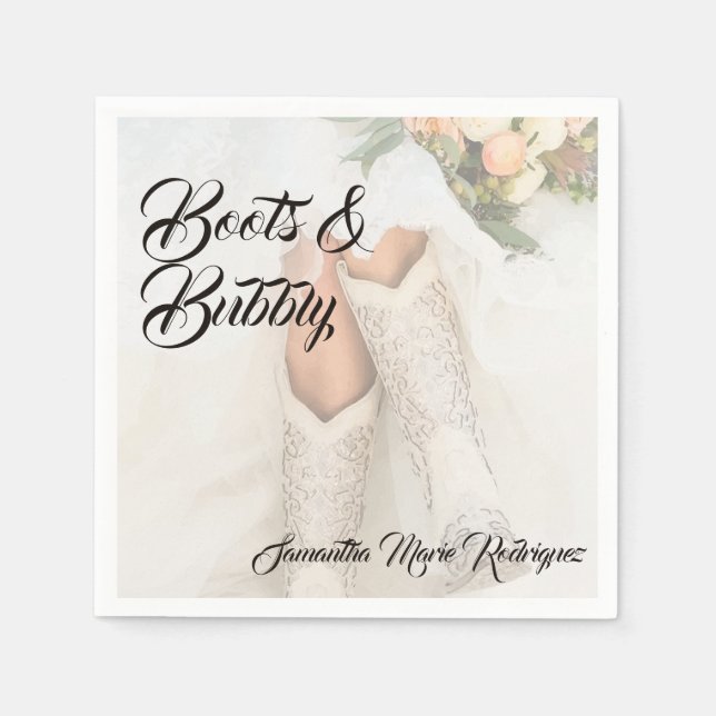 Texas Bride in Rhinestone Boots Bridal Shower Napkin (Front)