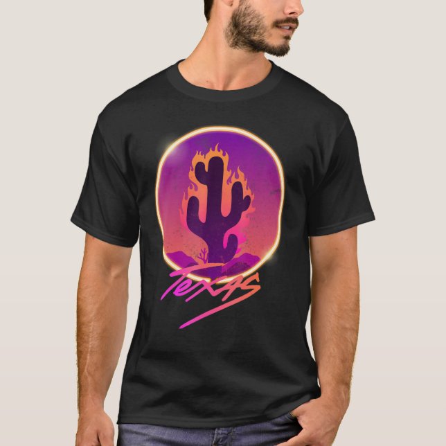 Texas Burning Cactus Neon Vogue Style T-Shirt (Front)
