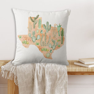 Texas Cactus Cacti Succulent Watercolor Map Art Cushion