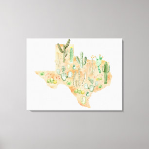 Texas Cactus Watercolor Illustration Map Canvas Print