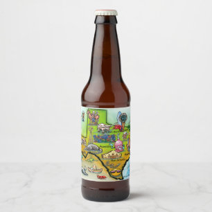 Texas Cartoon Map Beer Bottle Label
