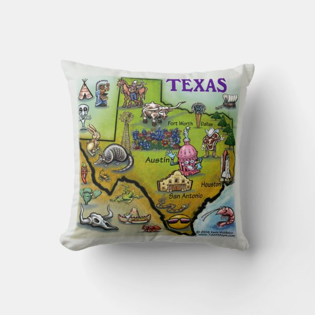 Texas Cartoon Map Pillow (Front)