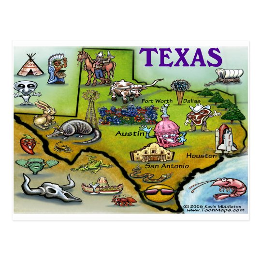 TEXAS Cartoon Map Postcard
