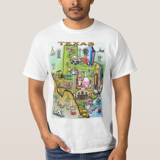 Texas Cartoon Map T-Shirt (Front)