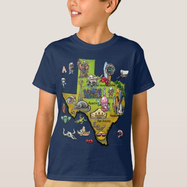 Texas Cartoon Map T-Shirt (Front)