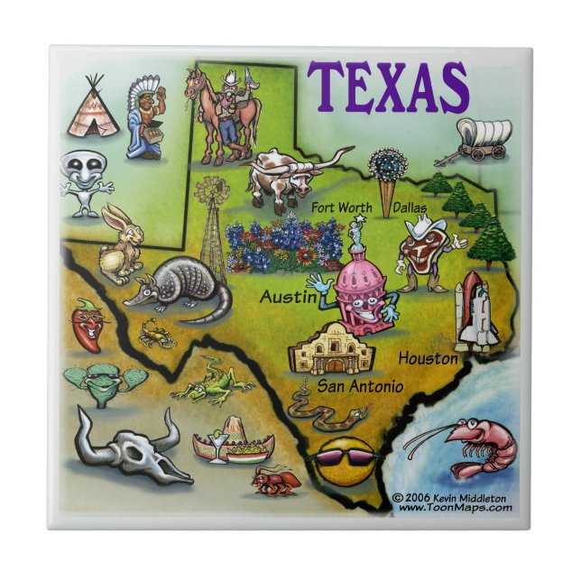 Texas Cartoon Map Tile (Front)