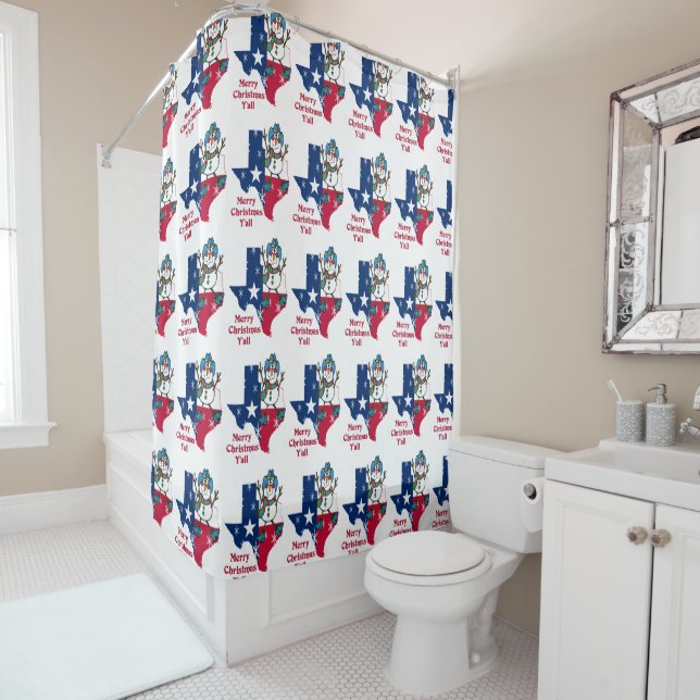 Texas Christmas Cowboy Snowman Merry Christmas Shower Curtain (In Situ)