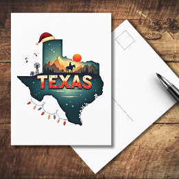 Texas Christmas State Map Illustration Holiday Postcard