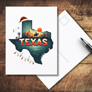 Texas Christmas State Map Illustration Holiday Postcard