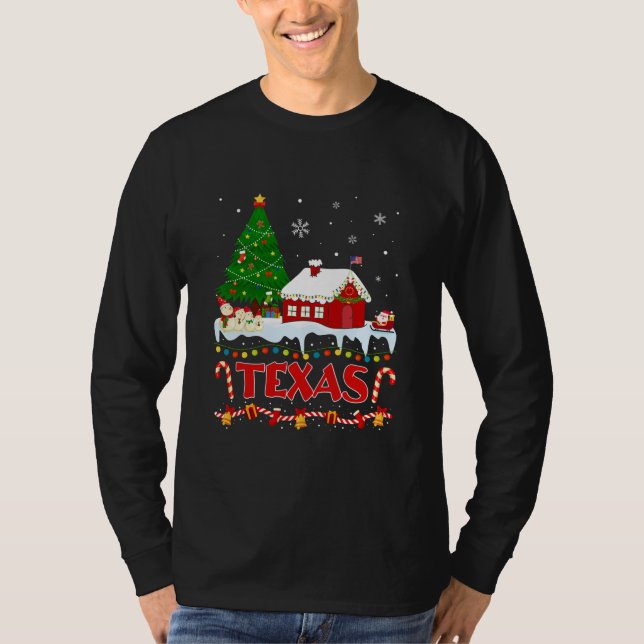 Texas Christmas Tree Light Pyjama State of Texas T-Shirt (Front)