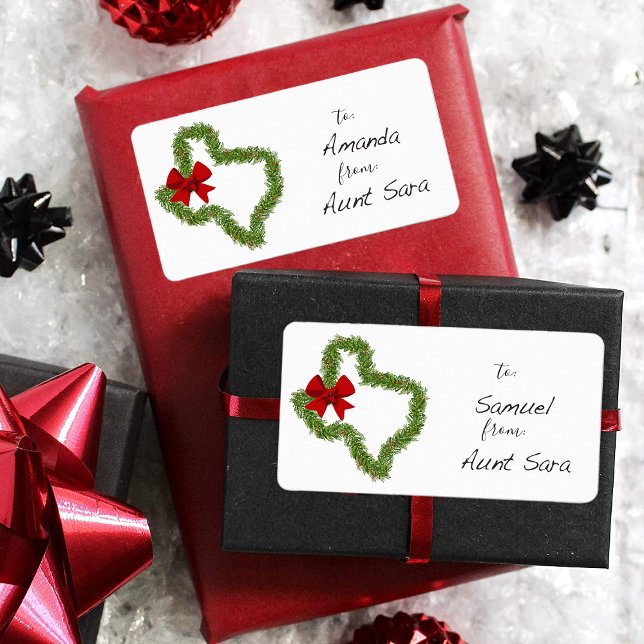 Texas Christmas Wreath Red Bow Gift Tag Sticker (Creator Uploaded)