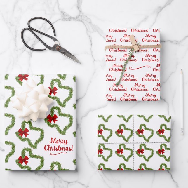 Texas Christmas Wreath Wrapping Paper Sheet (Front)