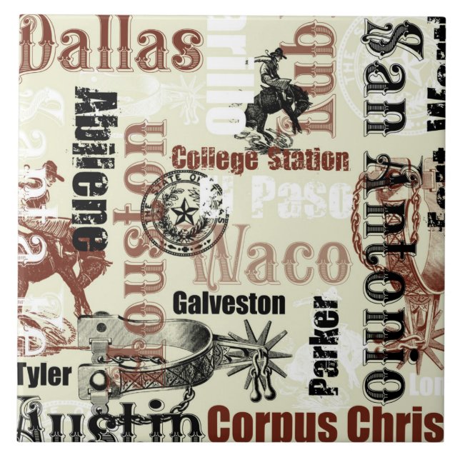 Texas Cities, Broncs and Spurs Tile (Front)