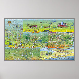 Texas Cities Cartoon Map Poster