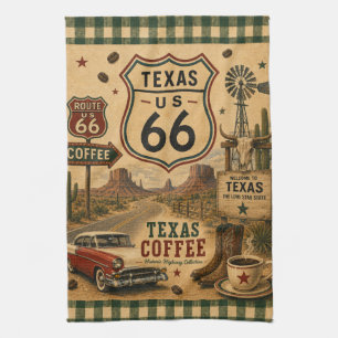 Texas Classic Car Coffee Ranch Americana Tea Towel