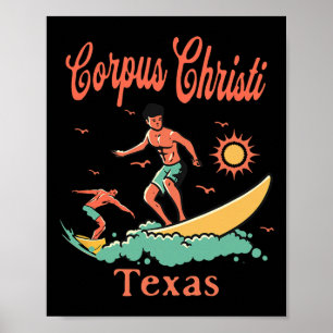 Texas Corpus Christi Tx Surfer Surfing Fishing Pie Poster
