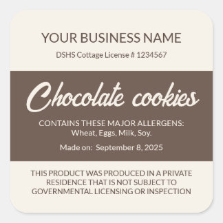 Texas Cottage Food Law Chocolate Cookie Label