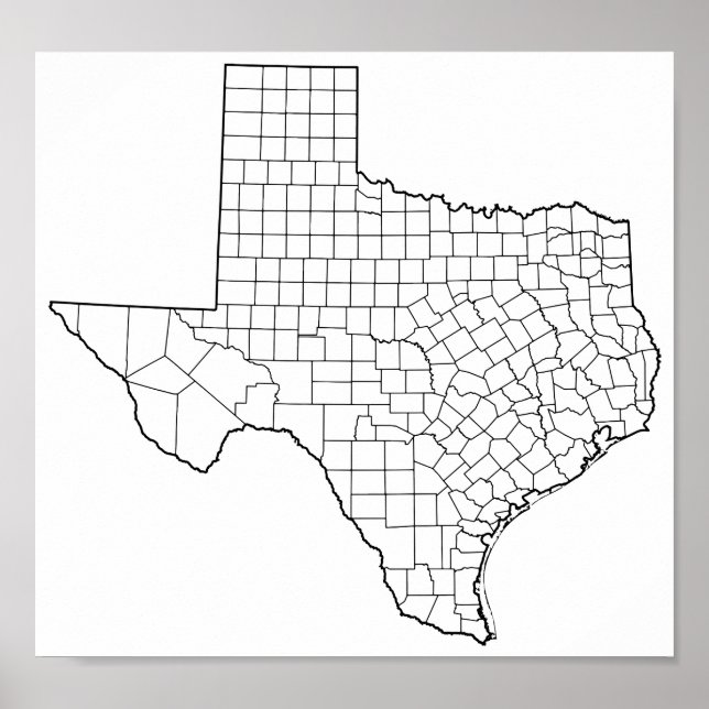Texas Counties Blank Outline Map Poster (Front)