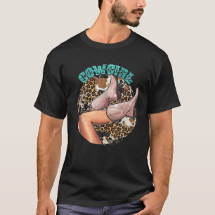 Texas Cowboy Boots Turquoise Leopard Cow Print Cow T-Shirt