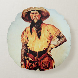 Texas Cowboy, c.1890 (oil on canvas) Round Cushion
